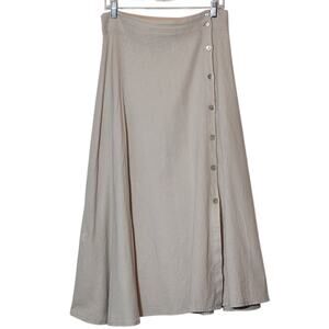 Lara C. Linen Cotton Wrap A-Line Skirt Beige Made in Italy Button Front Size M
